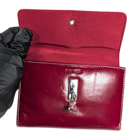 Red Burgundy Italian Leather Folding Snap Buckle Wallet Cards Coin Preppy - Picture 6 of 8